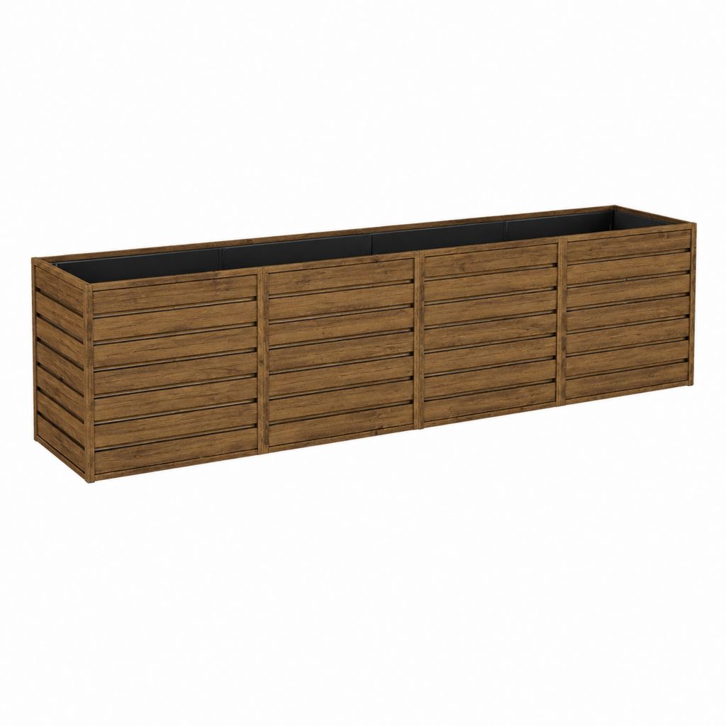 Jardinière rectangulaire en acacia massif marron avec doublure PE 200 x 50 x 50 cm