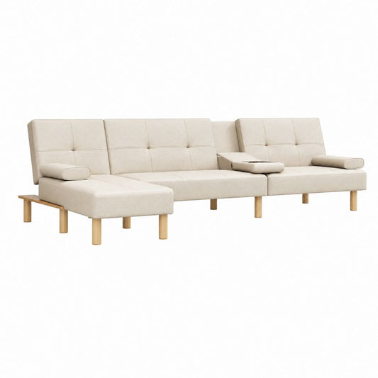 Canapé d'angle 3 places beige en polyester et bois massif 280 x 155 x 85 cm