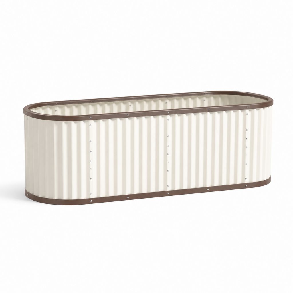 Jardinière surélevée ovale blanc crème en acier galvanisé 240 x 90 x 60 cm