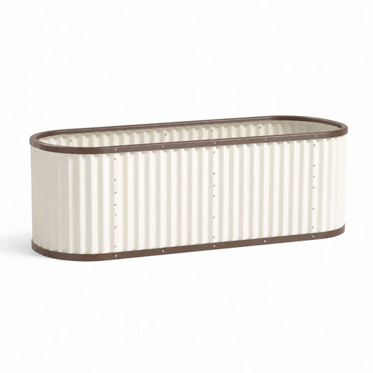 Jardinière surélevée ovale blanc crème en acier galvanisé 240 x 90 x 60 cm