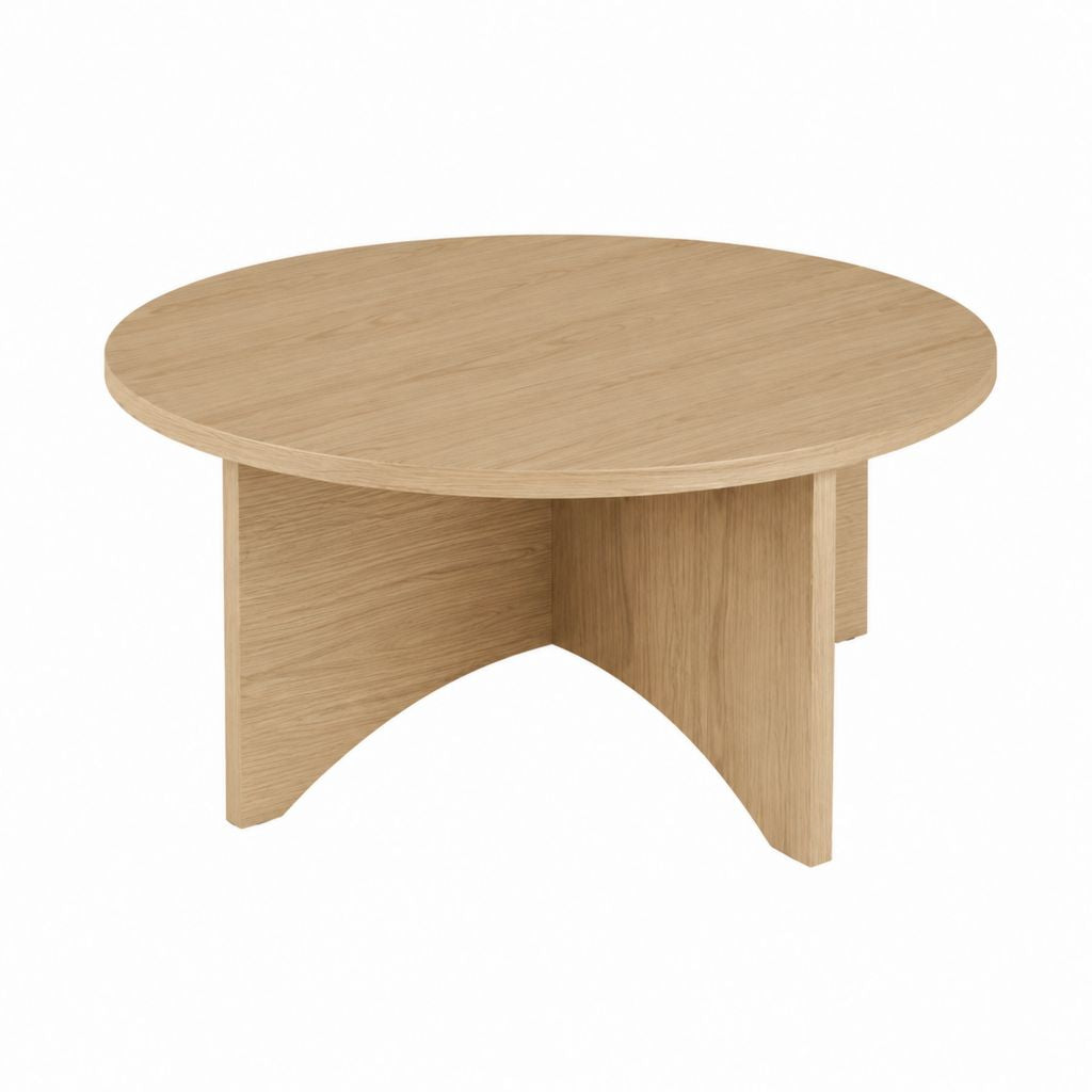 Table basse ronde chêne clair en MDF plaqué chêne diamètre 80 cm hauteur 40 cm