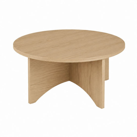 Table basse ronde chêne clair en MDF plaqué chêne diamètre 80 cm hauteur 40 cm