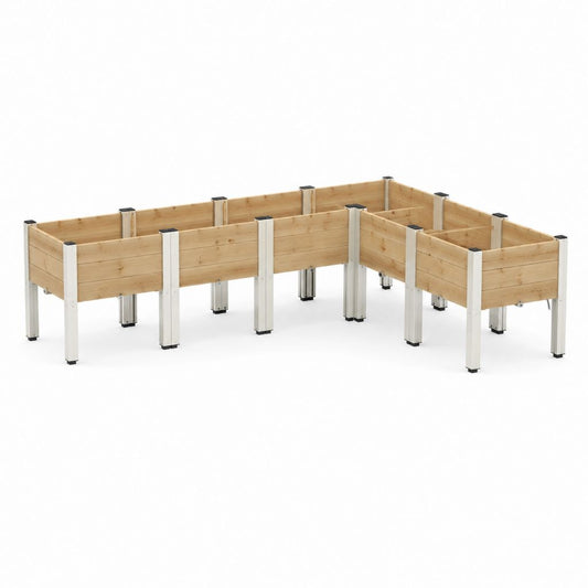 Lot de 3 jardinières surélevées modulaires en bois de sapin et aluminium naturel 240 x 180 x 80 cm