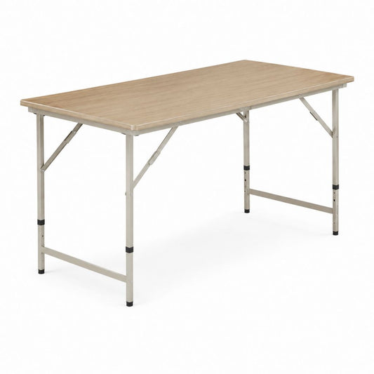 Table de jardin pliante rectangulaire beige effet bois en aluminium et panneau MDF 120 x 60 x 70 cm
