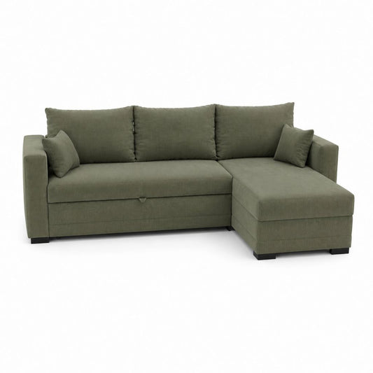 Canapé d'angle convertible vert olive en polyester côtelé 230 x 145 x 85 cm