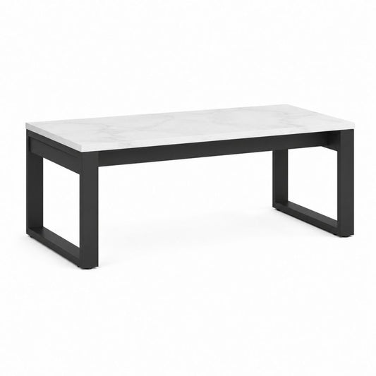 Table basse rectangulaire blanc effet marbre et noir en panneau MDF et acier 100 x 60 x 45 cm