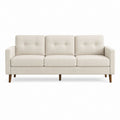 Canapé 3 places beige en polyester avec pieds en hévéa massif 200 x 82 x 86 cm
