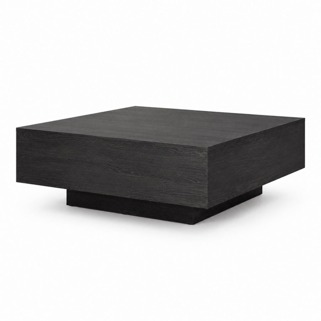 Table basse carrée noire en MDF mélaminé décor chêne 100 x 100 x 30 cm