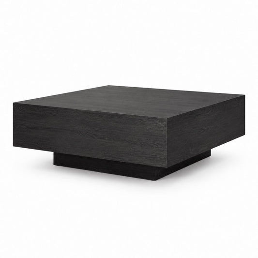 Table basse carrée noire en MDF mélaminé décor chêne 100 x 100 x 30 cm