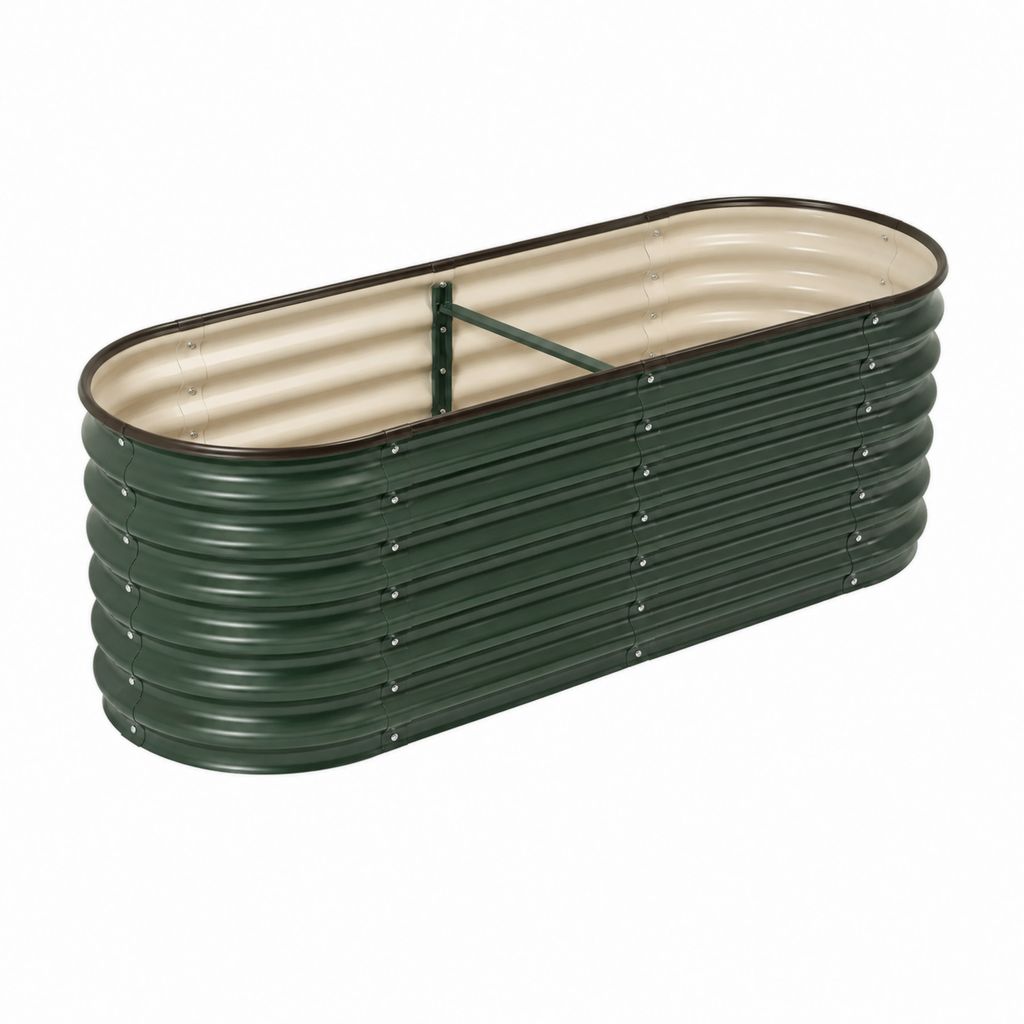 Jardinière surélevée ovale en acier galvanisé vert 240 x 120 x 60 cm