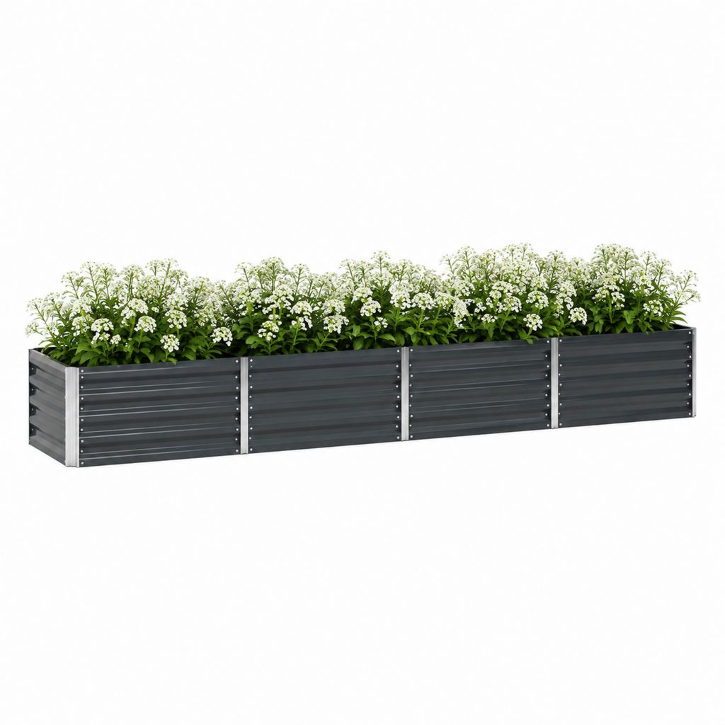 Jardinière surélevée rectangulaire anthracite en acier galvanisé 320 x 80 x 45 cm