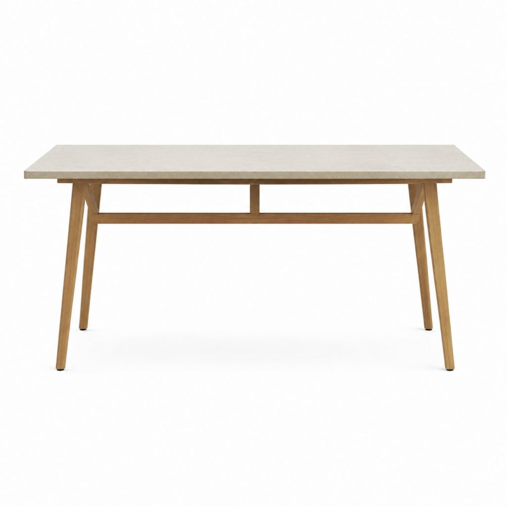 Table de jardin rectangulaire plateau en fibre-ciment beige pieds en acacia 180 x 90 x 75 cm