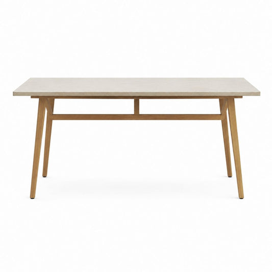 Table de jardin rectangulaire plateau en fibre-ciment beige pieds en acacia 180 x 90 x 75 cm