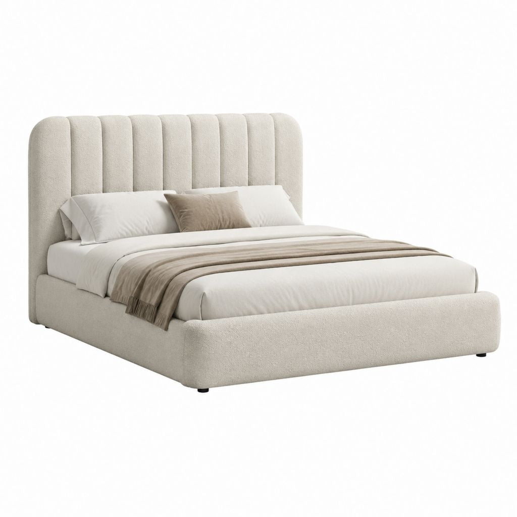 Lit coffre 160 x 200 cm beige en polyester bouclette rectangulaire