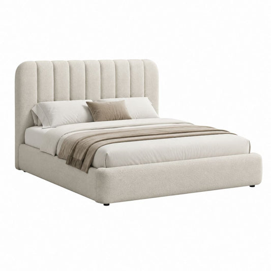 Lit coffre 160 x 200 cm beige en polyester bouclette rectangulaire