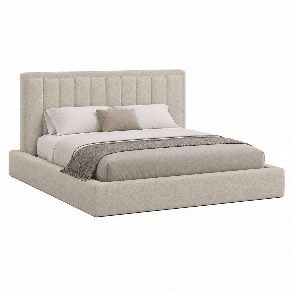 Lit coffre avec rangement beige en polyester 160 x 200 cm avec tête de lit capitonnée