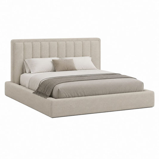 Lit coffre avec rangement beige en polyester 160 x 200 cm avec tête de lit capitonnée