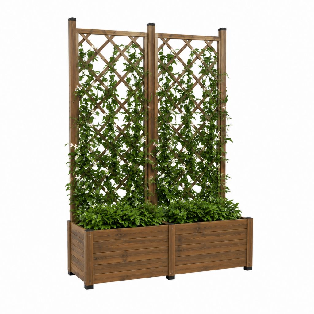 Jardinière avec treillis double en bois de sapin massif marron 100 x 43 x 142 cm