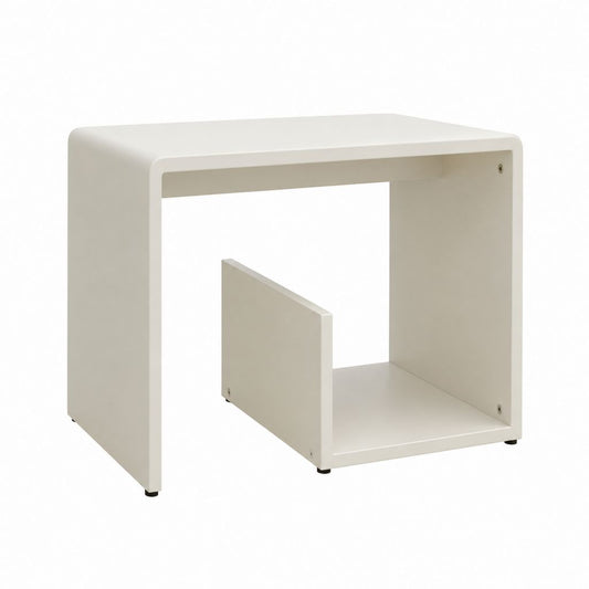 Table d'appoint carrée blanche en acier 40 x 40 x 45 cm avec rangement ouvert