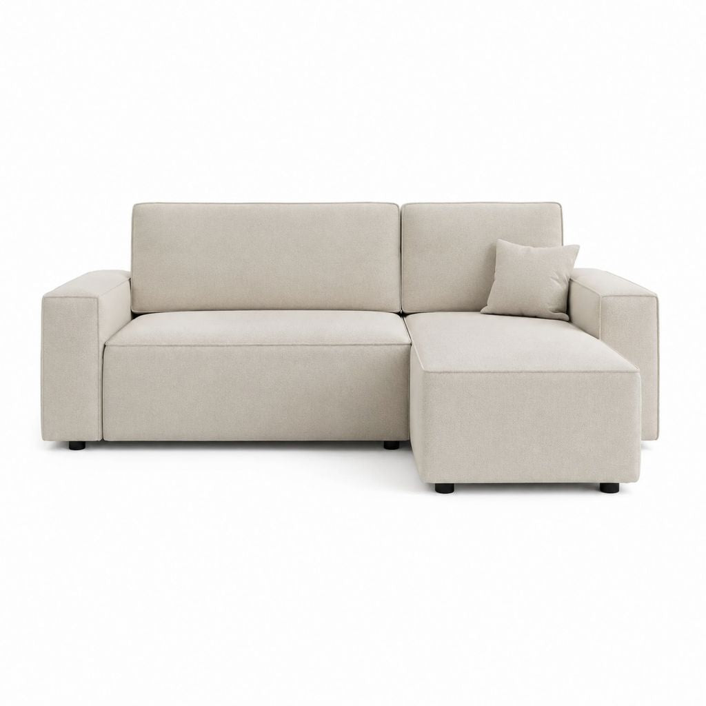 Canapé d'angle réversible 3 places beige en polyester 220 x 145 x 85 cm