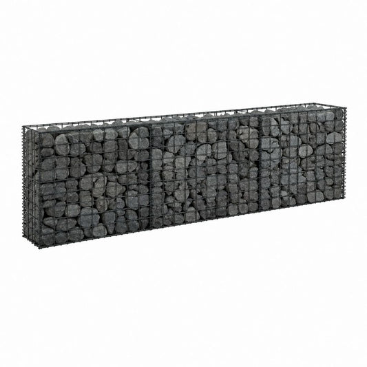 Jardinière gabion rectangulaire noire en acier galvanisé avec pierres 180 x 30 x 50 cm