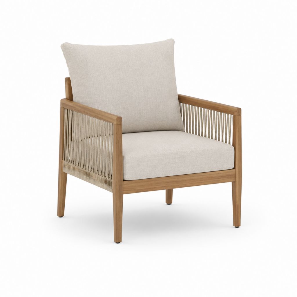 Fauteuil de jardin en bois d'acacia et corde polyester beige 68 x 74 x 78 cm