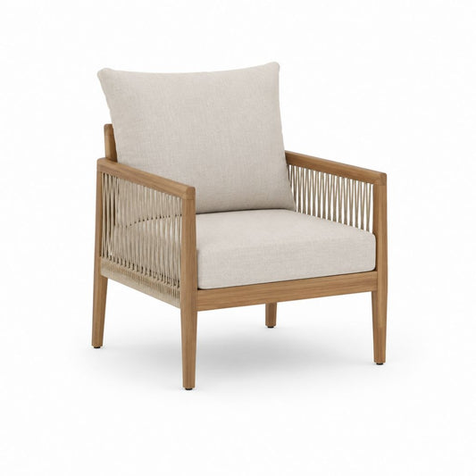 Fauteuil de jardin en bois d'acacia et corde polyester beige 68 x 74 x 78 cm