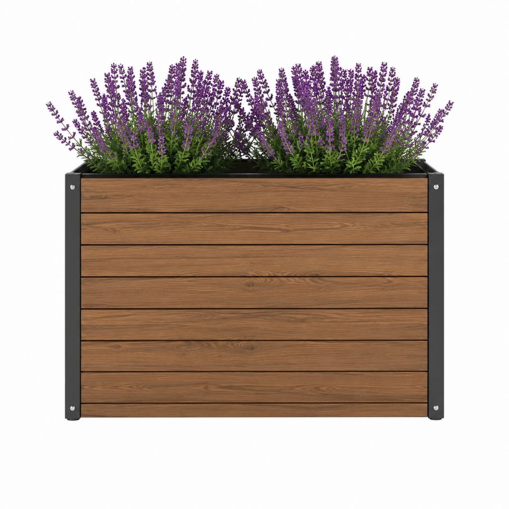 Jardinière surélevée rectangulaire marron et noir en acier et composite bois-plastique 100 x 40 x 80 cm