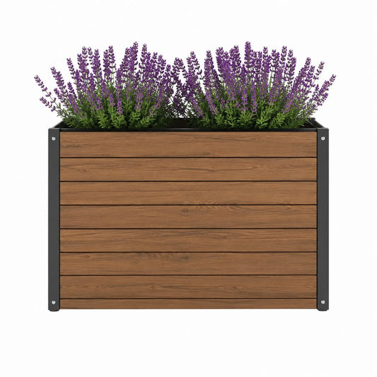 Jardinière surélevée rectangulaire marron et noir en acier et composite bois-plastique 100 x 40 x 80 cm